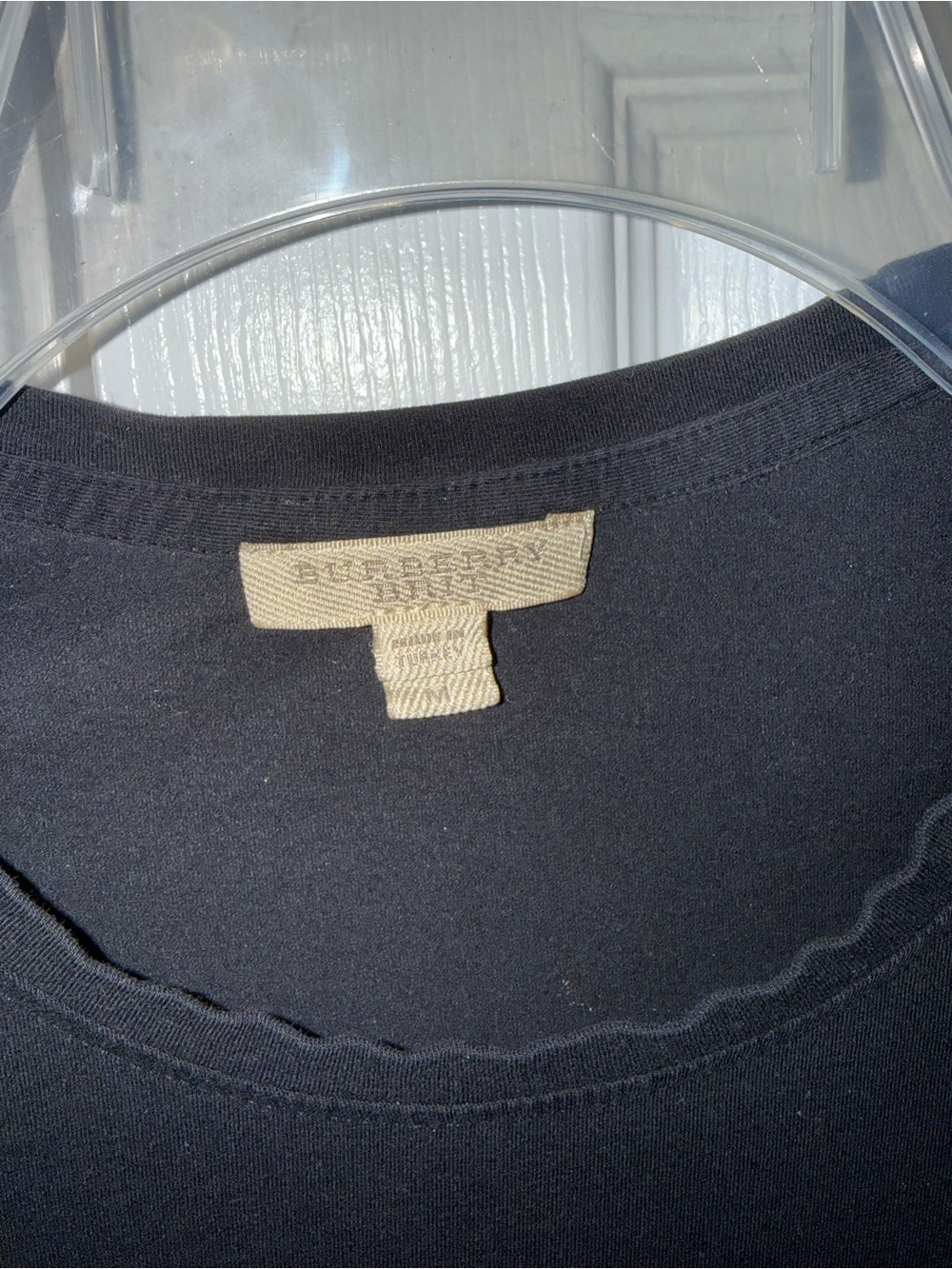 Burberry Black Short-Sleeve Crewneck Tee with Signature Check Cuff - Picture 2 of 5